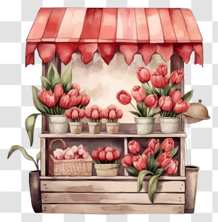 Hand Drawn Valentines Day Romantic Stall - Watercolor Tulip Flower Cart Illustration Transparent PNG