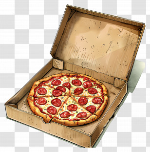 Pizza In Box - Delicious Pepperoni Pizza In Takeout Box Transparent PNG