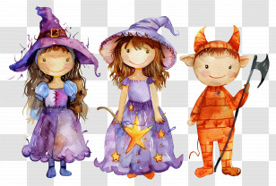 Halloween Kids - Witch And Devil Costumes For Halloween Transparent PNG