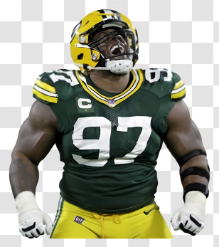 Kenny Clark - Football Player In Green And Yellow Uniform Transparent PNG