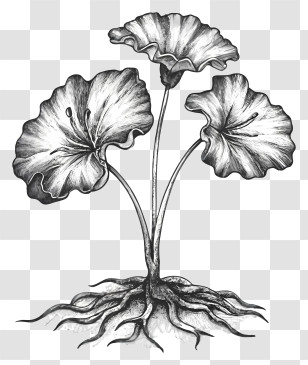 Plant Drawing - Black And White Plant With Roots Transparent PNG
