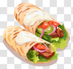 Meat And Vegetable Wrap - Shawarma Wraps With Fresh Vegetables Transparent PNG