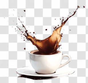 Animated Coffee - Dynamic Coffee Splash In White Cup Transparent PNG