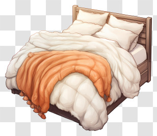 Bed - Cozy White Bed With Pillows And Blanket Transparent PNG