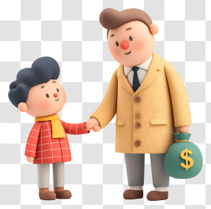 Businessman Giving Profit To Boss - Cartoon Characters Shaking Hands With Money Bag Transparent PNG