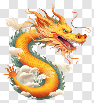Golden Dragon - Golden Chinese Dragon Artwork With Clouds Transparent PNG