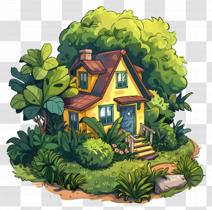 House Garden Cartoon - Small Cute Doodle House Transparent PNG