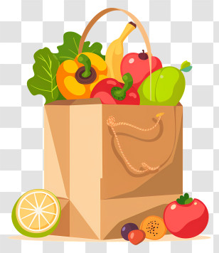 Paper Bag With Food - Brown Grocery Bag With Fruits And Vegetables Transparent PNG