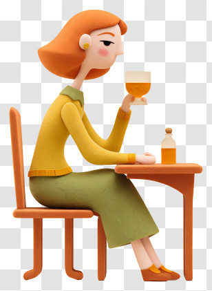 Woman Drinking Whiskey - Woman Drinking At A Table Transparent PNG