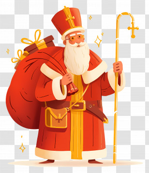 Saint Nicholas Day - Saint Nicholas With A Sack Of Gifts And Staff Transparent PNG