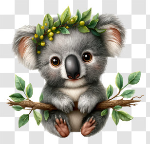 Cute Koala Handdrawn - Cute Koala On Branch Transparent PNG
