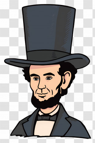Abraham Lincoln - Cartoon Figure With Top Hat And Beard Transparent PNG