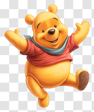 Winnie The Pooh - Jumping Bear In Red Shirt Transparent PNG