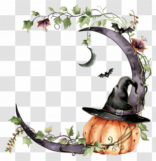 Halloween Wreath - Halloween Pumpkin With Witch Hat And Moon Transparent PNG