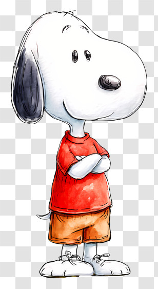 Watercolor Snoopy - Cartoon Dog In Red Shirt Transparent PNG