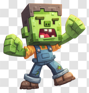 Minecraft Zombie - Green Blocky Character In Overalls Transparent PNG