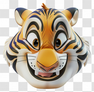 Tiger Face - Cheerful Cartoon Tiger Head Illustration Transparent PNG