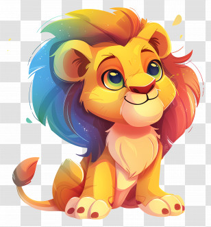 Lion Cub - Cute Lion Cub With Rainbow Mane Transparent PNG