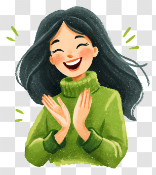 Cheerful Woman Clapping Hands - Happy Woman In Green Sweater Transparent PNG
