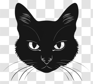 Black Cat Face - Black Cat Silhouette Illustration With Mysterious Eyes Transparent PNG
