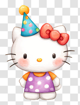 Hello Kitty In Party Hat - White Cat With Party Hat Transparent PNG