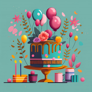 Birthday Cake - Festive Birthday Cake With Balloons And Decorations Transparent PNG