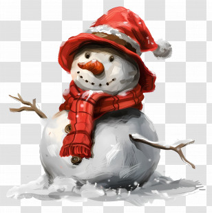 Snowman - Cute Christmas Snowman In Red Hat Transparent PNG