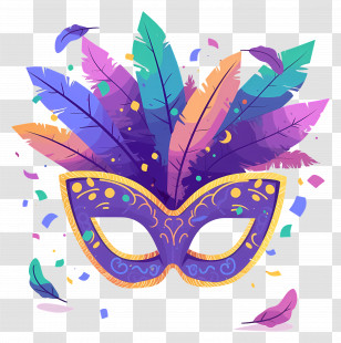 Brazilian Carnival - Colorful Feather Mask For Carnival Transparent PNG