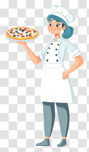 Pizza Chef - Cartoon Female Chef Holding A Pizza Transparent PNG