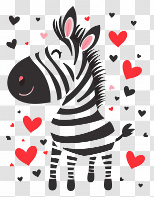 Cartoon Zebra With Hearts - Playful Zebra Illustration With Hearts Transparent PNG