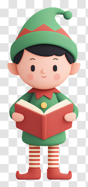 Christmas Elf Holding Open Book - Cute Elf Reading Christmas Story Transparent PNG