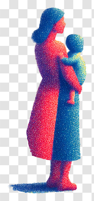 Woman Holding Kid - Mother And Child Silhouette In Colorful Dots Transparent PNG