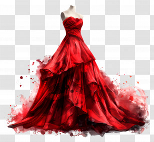 Red Wedding Dress - Red Gown With Artistic Splash Illustration Transparent PNG