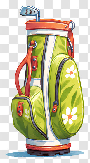 Golf Bag - Green Golf Bag With Floral Design Transparent PNG