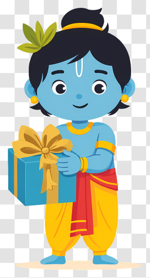 Krishna Celebrating Birthday - Cute Blue Boy Holding Gift Transparent PNG