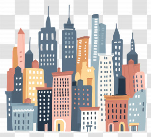 City - City Skyline With Bright And Colorful Buildings Transparent PNG