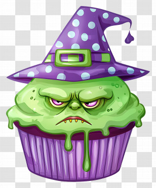 Halloween Cupcake - Halloween Witchy Cupcake With Purple Hat Transparent PNG