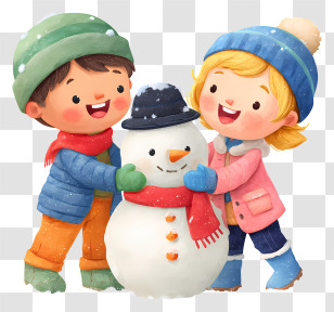 Children Building A Snowman - Kids Building A Snowman Transparent PNG