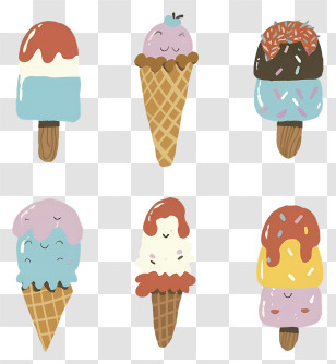 Ice Cream Cones - Assorted Cartoon Ice Creams Illustration Transparent PNG