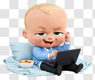 Boss Baby Relaxing At Home - Sly Baby Working On Laptop Transparent PNG