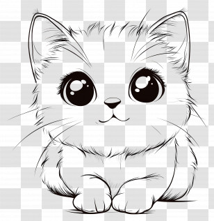 Outline Cat - Adorable Fluffy Kitten Illustration Transparent PNG
