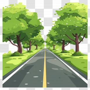 Highway - Serene Tree-Lined Road Illustration Transparent PNG