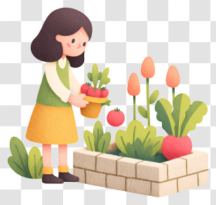 Girl Harvesting Organic Food - Girl Gardening Illustration Transparent PNG