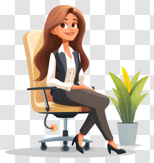 Business Woman Cartoon - Smiling Woman Sitting On Office Chair Transparent PNG