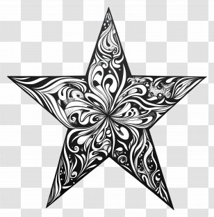 Doodle Star - Ornate Black Star With Abstract Design Transparent PNG