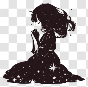 Star Light Girl Silhouette - Peaceful Silhouette Of Praying Girl Transparent PNG