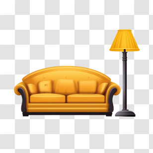 Couch And Lamp - Yellow Sofa And Floor Lamp For Cozy Living Room Transparent PNG