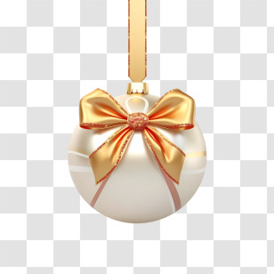 Christmas Ball - Gold Christmas Ornament With Bow Illustration Transparent PNG