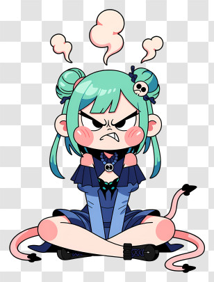 Uruha Rushia - Angry Teal-Haired Chibi Character Transparent PNG