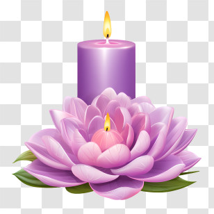 Candle Lotus Flower - Elegant Purple Candle And Lotus Flower Decoration Transparent PNG